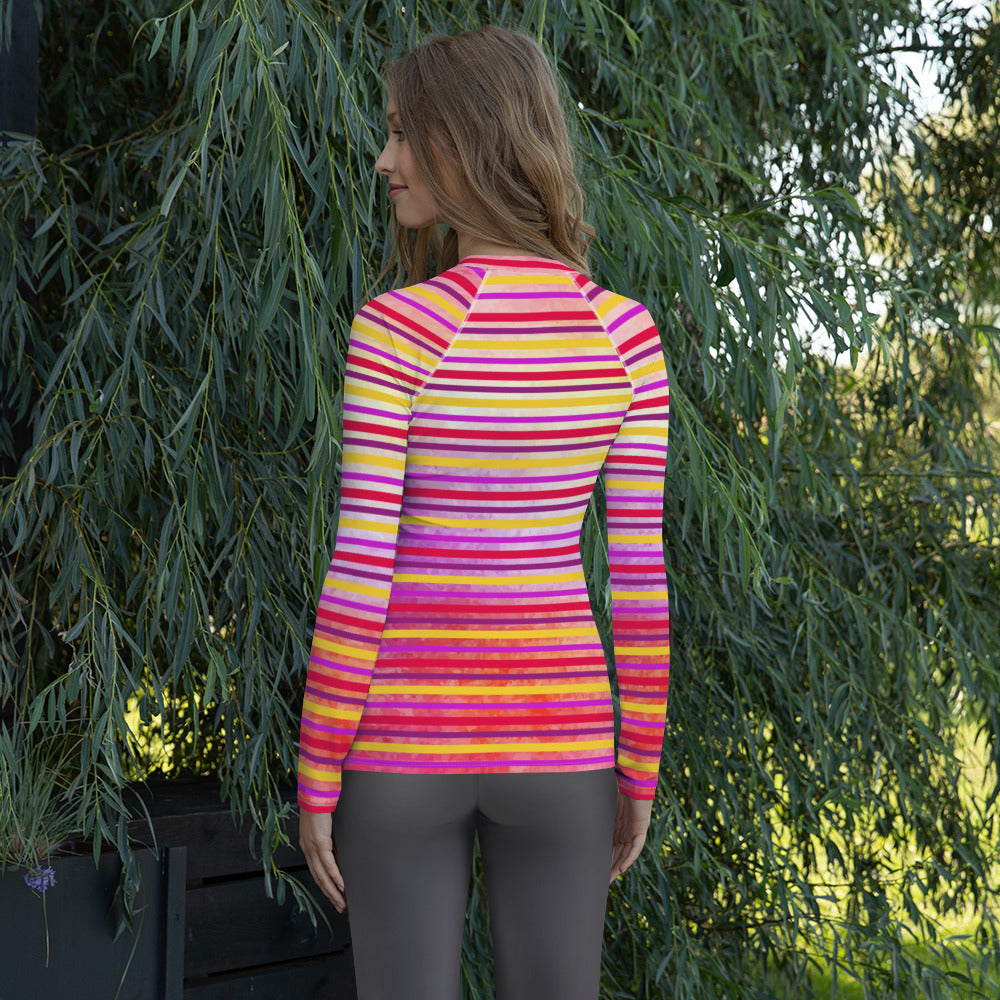 Sunset Stripes Performance Rash Guard UPF 50+